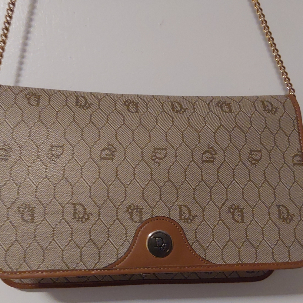 Christian Dior Signature Honeycomb Monogram Purse With Original Chain Strap